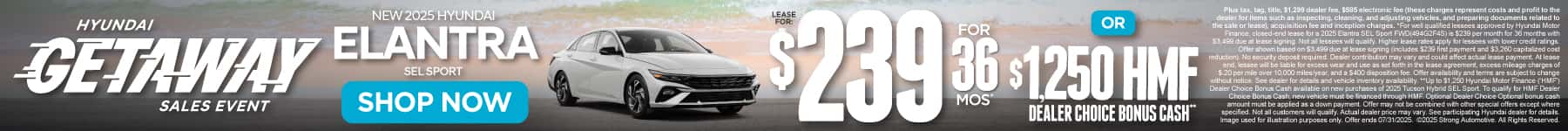 New 2025 Hyundai Elantra SEL Sport $239 a month for 36 Months* or $1,250 HMF Dealer Choice Bonus Cash**