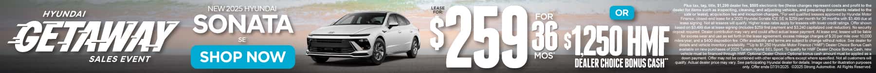 New 2025 Hyundai Sonata SE $259 a month for 36 Months* or $1,250 HMF Dealer Choice Bonus Cash**