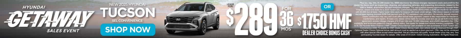 New 2025 Hyundai Tucson SEL Convenience $289 a month for 36 Months* or $1,750 HMF Dealer Choice Bonus Cash**