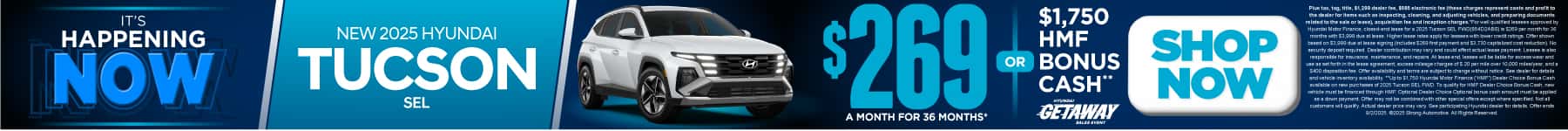 New 2025 Hyundai Tucson SEL $269 a month for 36 months* or $1,750 HMF Bonus Cash**