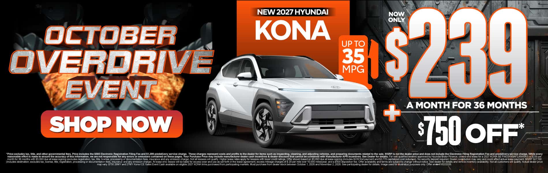 New 2027 Hyundai Kona "$239 a month for 36 months PLUS $750 Off*