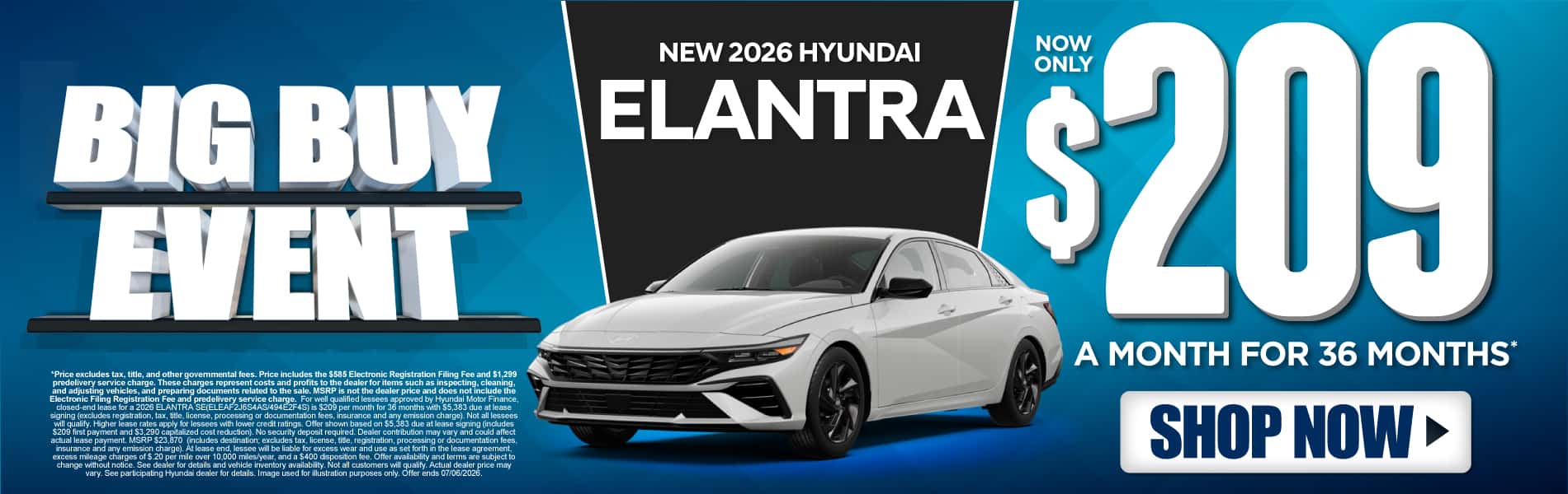 New 2026 Hyundai Elantra $209 a month for 36 months*