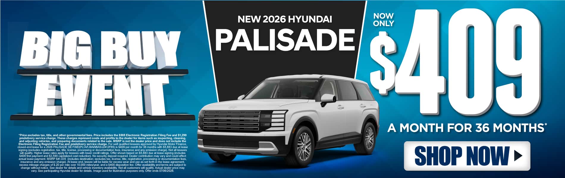 New 2026 Hyundai Palisade $409 a month for 36 months*