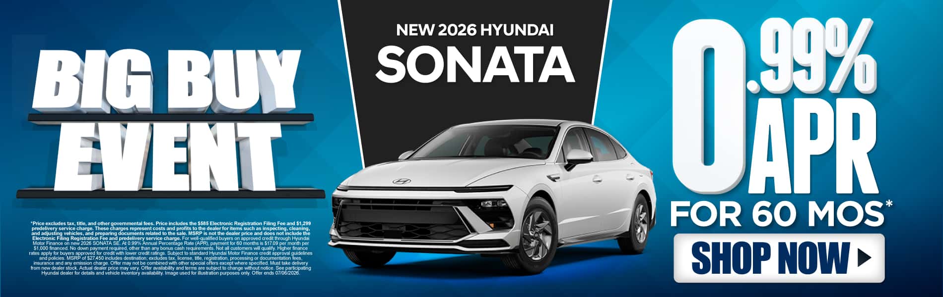 New 2026 Hyundai Sonata 0.99% APR for 60 months*