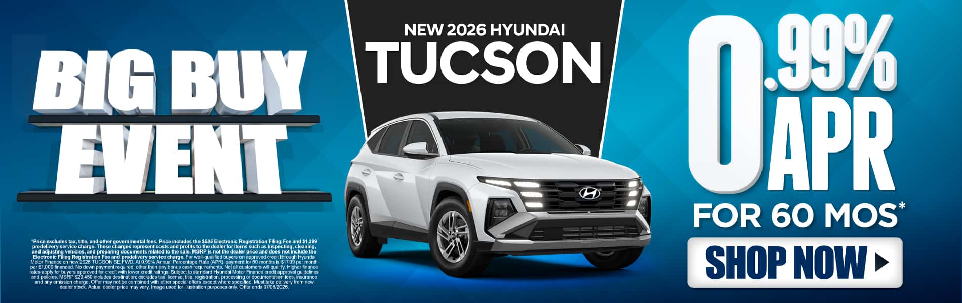 New 2026 Hyundai Tucson 0.99% APR for 60 months*