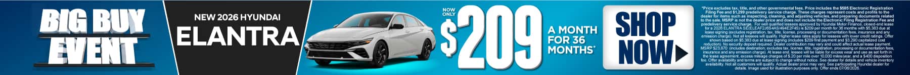 New 2026 Hyundai Elantra $209 a month for 36 months*