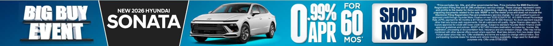 New 2026 Hyundai Sonata 0.99% APR for 60 months*