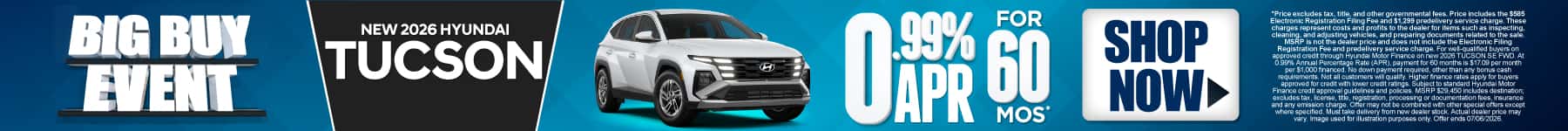 New 2026 Hyundai Tucson 0.99% APR for 60 months*