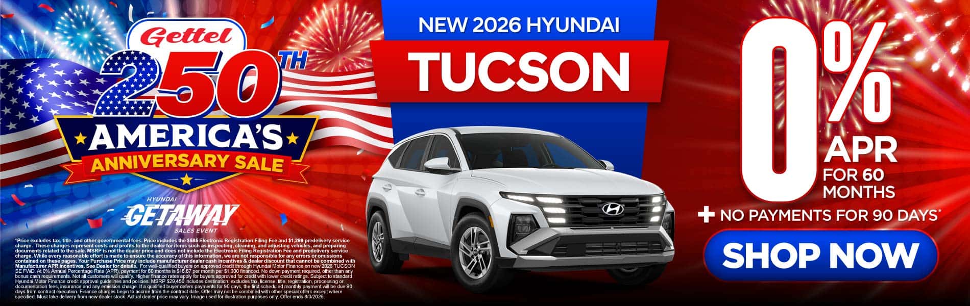 New 2026 Hyundai Tucson 0% APR for 60 months PLUS NO PAYMENTS for 90 days*