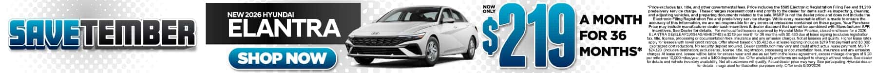 New 2026 Hyundai Elantra $219 a month for 36 months*