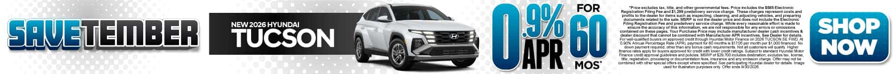 New 2026 Hyundai Tucson 0.9% APR for 60 months*