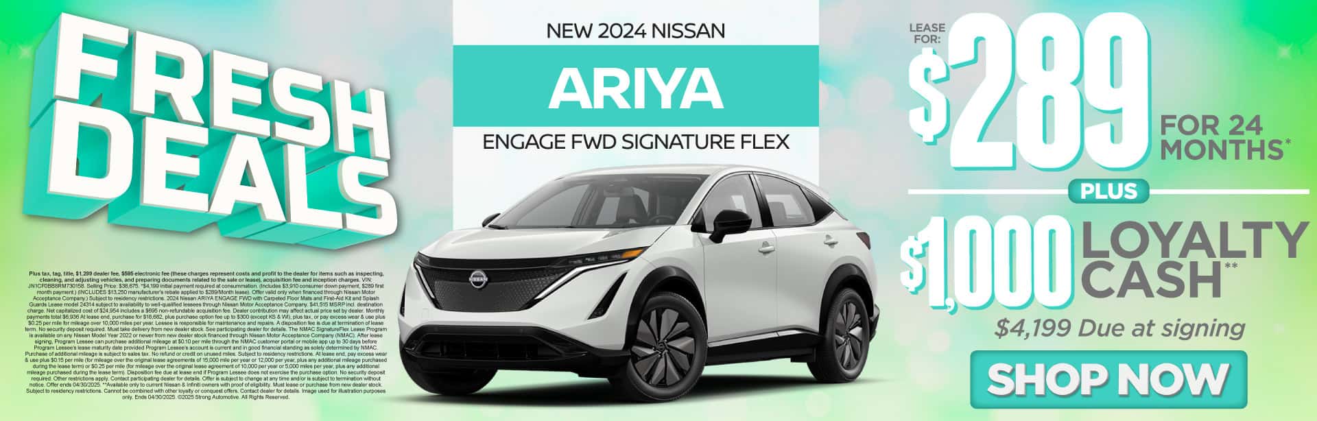 New 2024 Nissan ARIYA ENGAGE FWD Signature FLEX "Lease $289 Per Month For 24 Months* $4,199 Due at signing Plus $1,000 Loyalty Cash**"