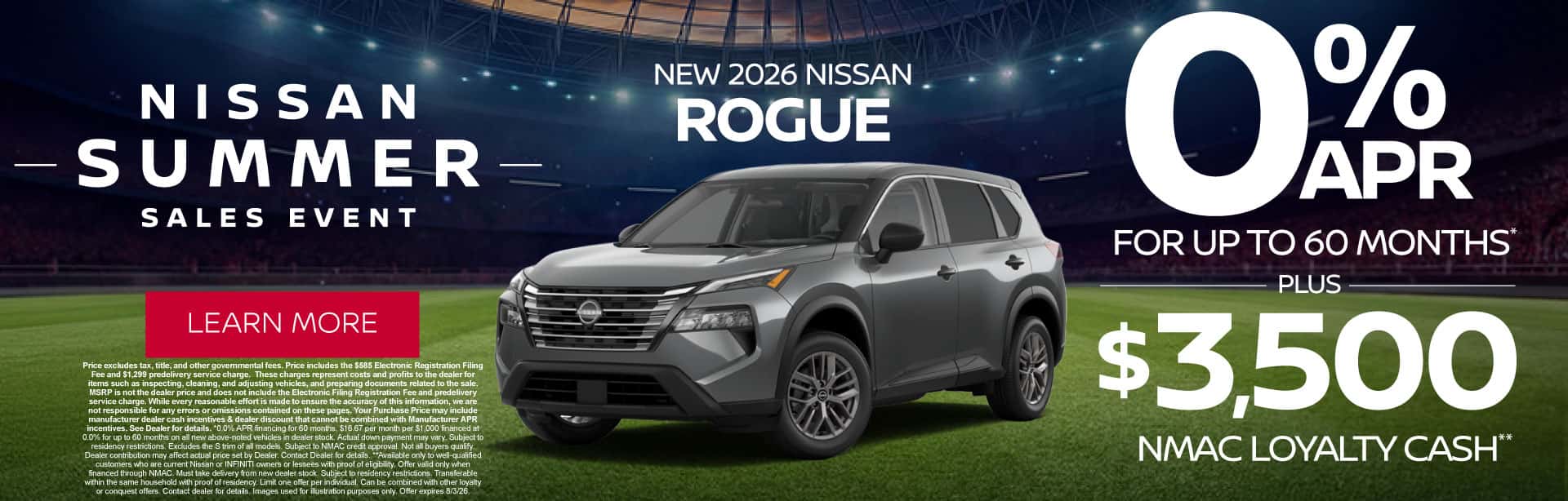 New 2026 Nissan Rogue 0% APR for up to 60 months* PLUS $3,500 NMAC Loyalty Cash**