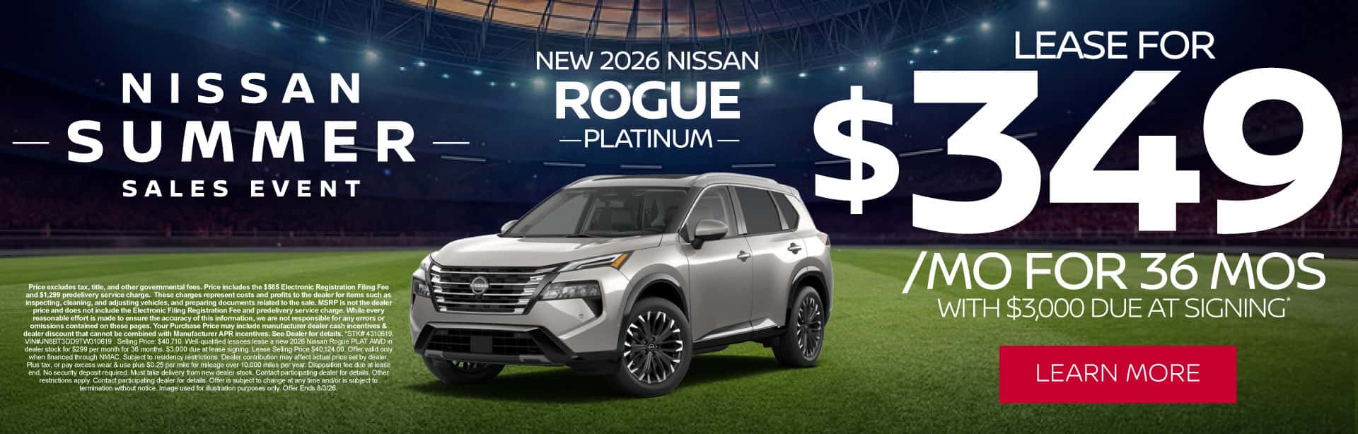 New 2026 Nissan Rogue Platinum Lease for $349/mo for 36 months with $3,000 due at signing*