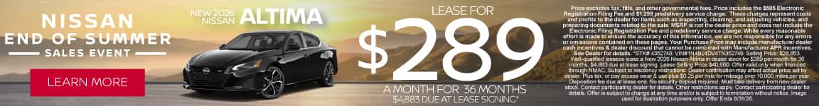 2026 Nissan Altima Lease for $289/mo for 36 months with $4,883 due at signing*