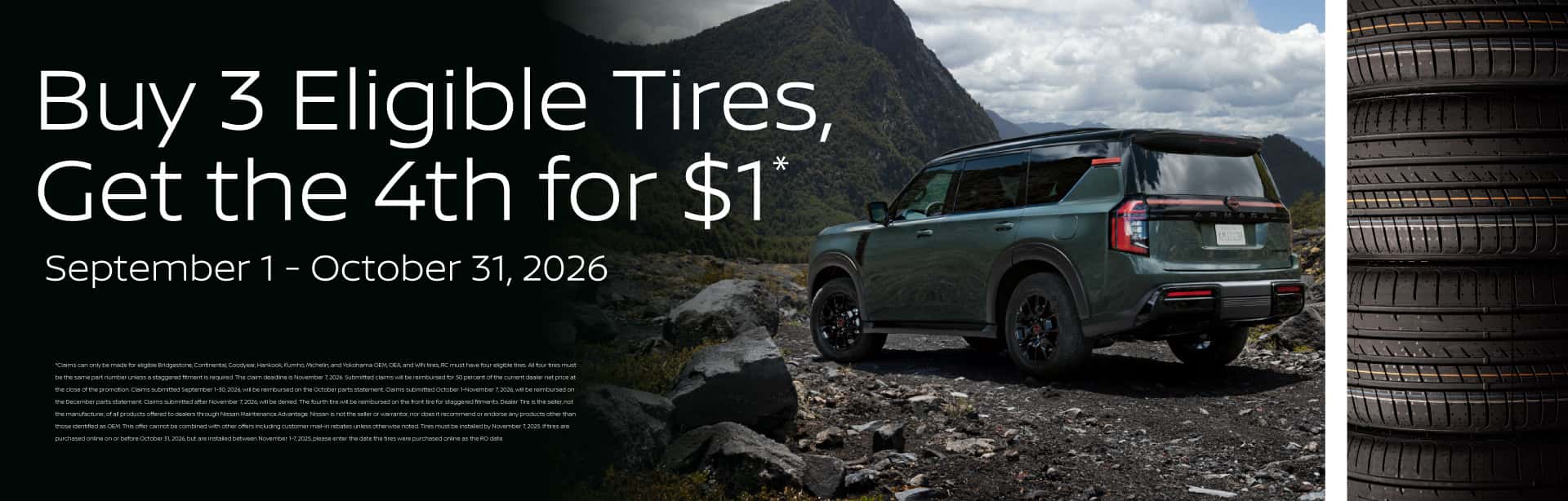 Buy 3 eligible tires, get the 4th for $`*