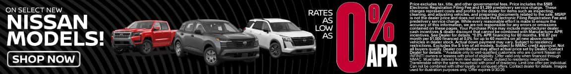 Rates as low as 0% APR!* On Select New Nissan Models!