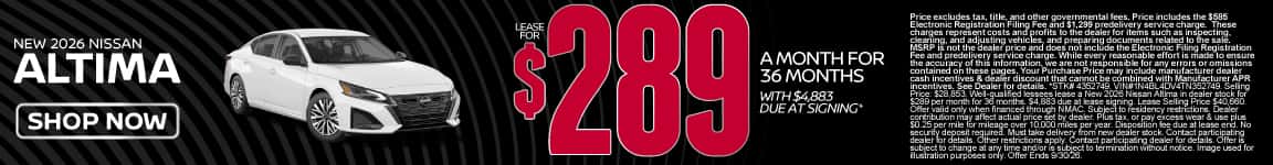 2026 Nissan Altima Lease for $289/mo for 36 months with $4,883 due at signing*