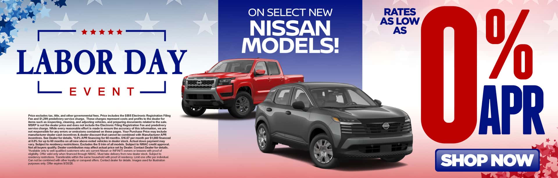 Rates as low as 0% APR!* On Select New Nissan Models!