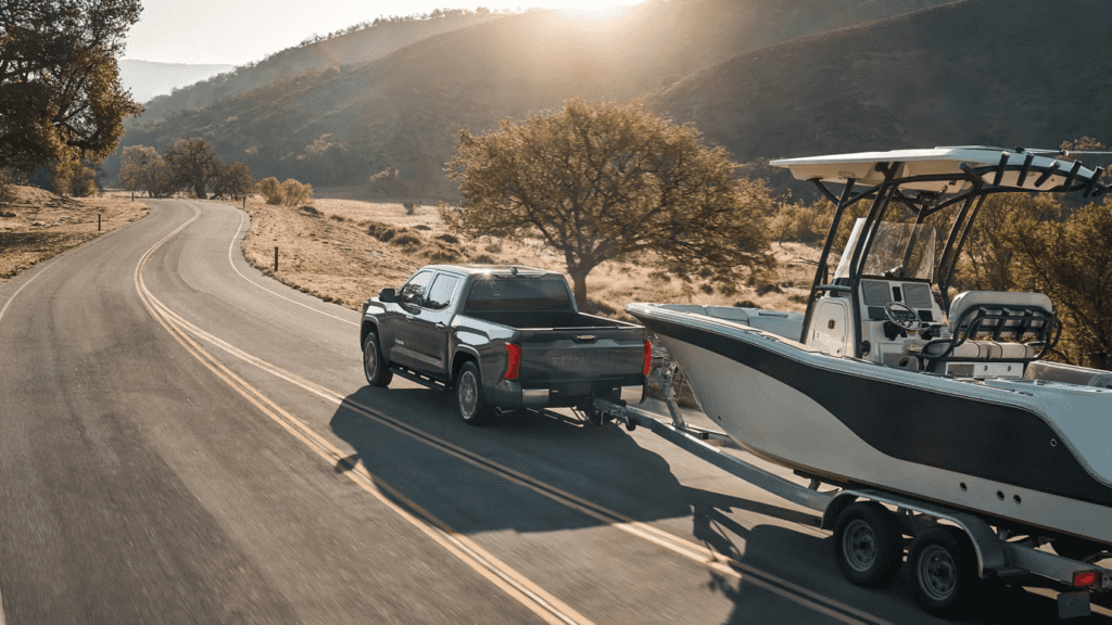 The 2026 Toyota Tundra towing a boat