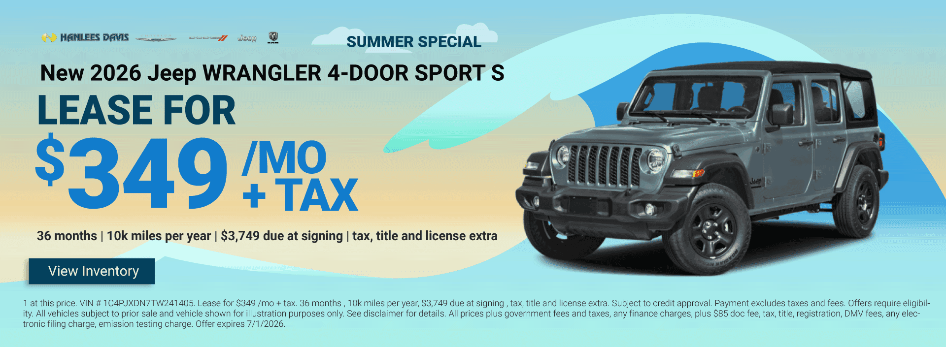 New 2026 Jeep WRANGLER 4-DOOR SPORT S Special