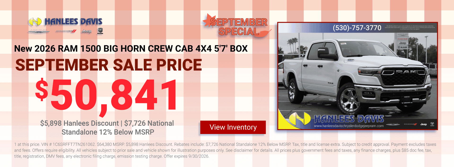 New 2026 RAM 1500 BIG HORN CREW CAB 4X4 5'7' BOX Special