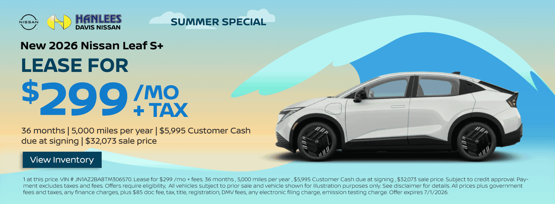 New 2026 Nissan Leaf S+ Special