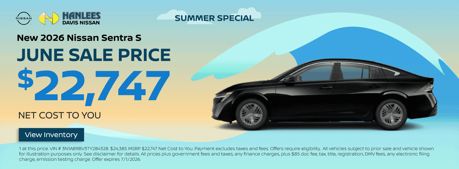 New 2026 Nissan Sentra S Special