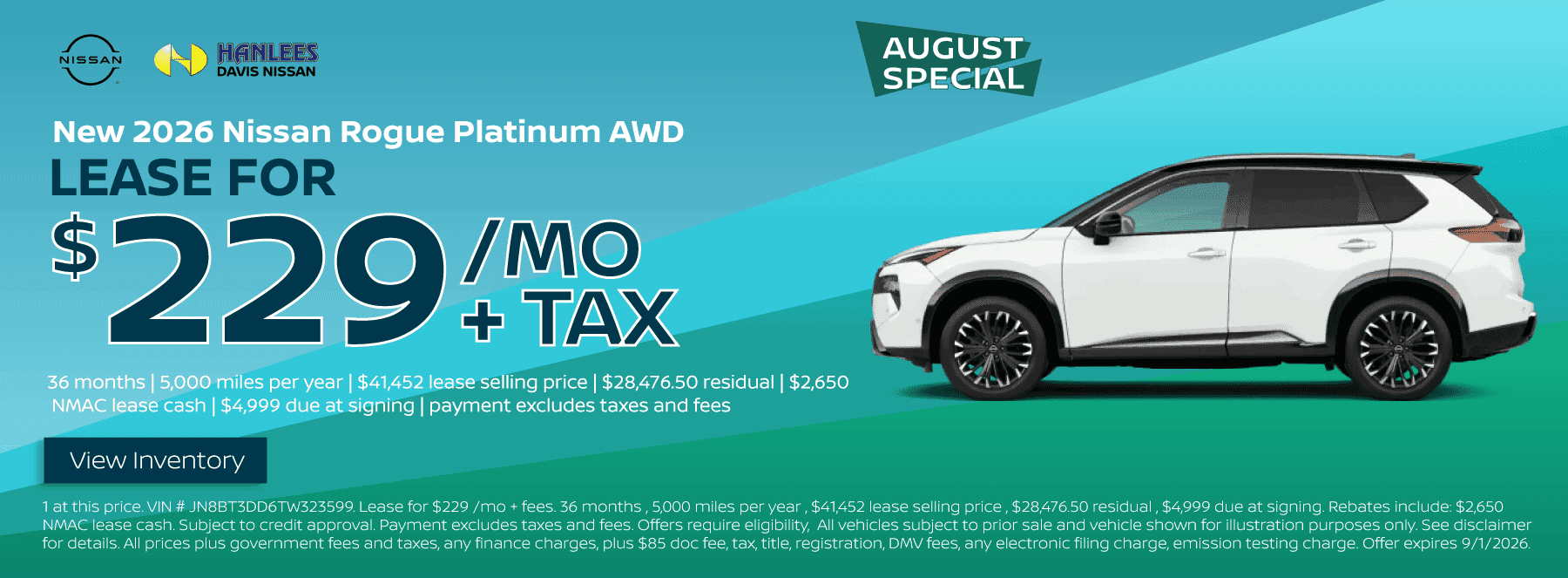 New 2026 Nissan Rogue Platinum AWD Special
