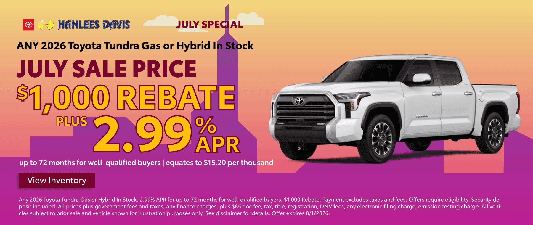 ANY 2026 Toyota Tundra Gas or Hybrid In Stock Special