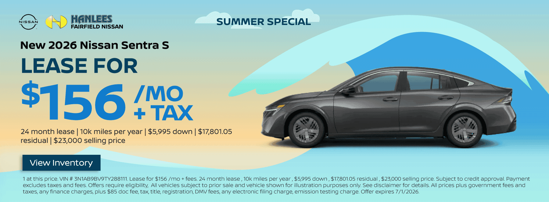 New 2026 Nissan Sentra S Special