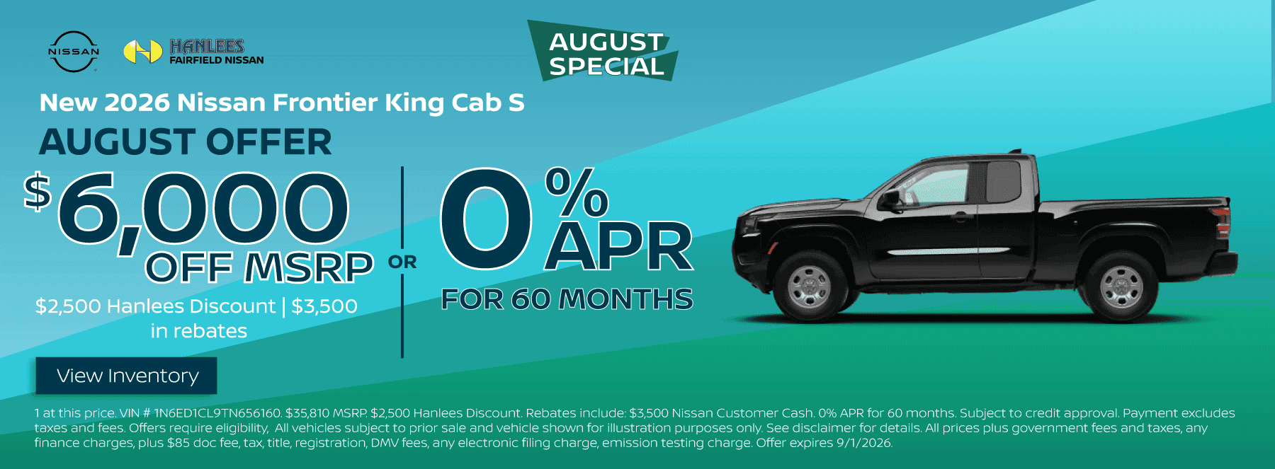 New 2026 Nissan Frontier King Cab S Special