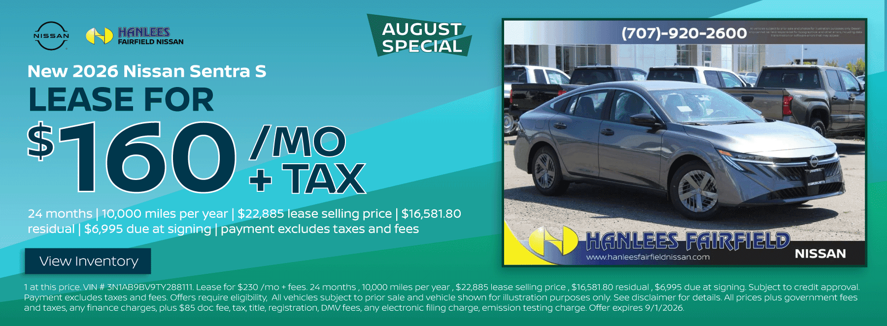 New 2026 Nissan Sentra S Special
