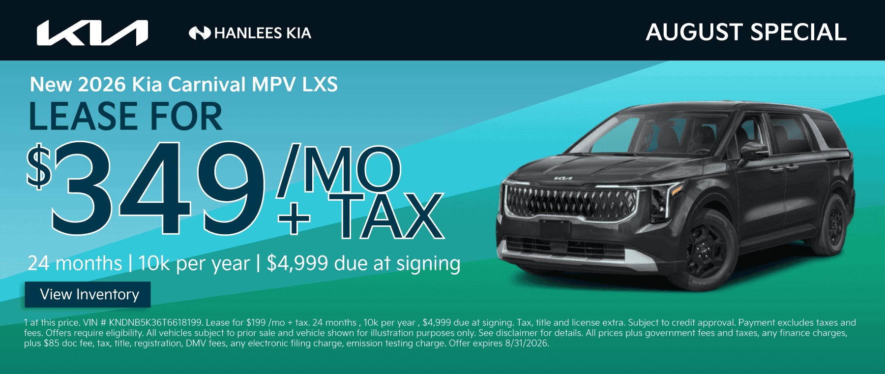 New 2026 Kia Carnival MPV LXS Special