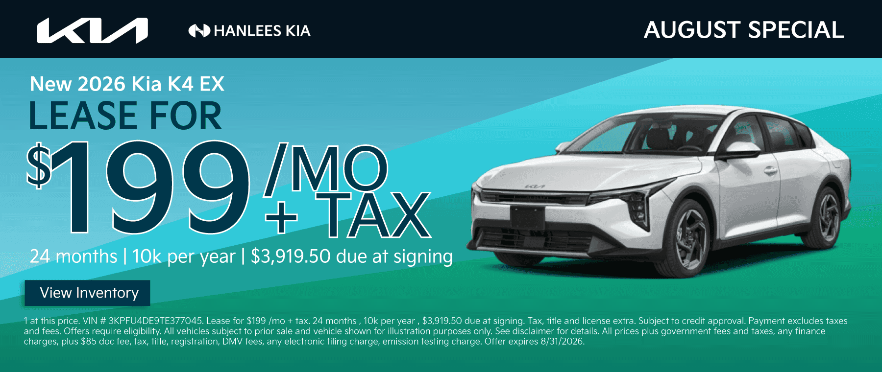 New 2026 Kia K4 EX Special