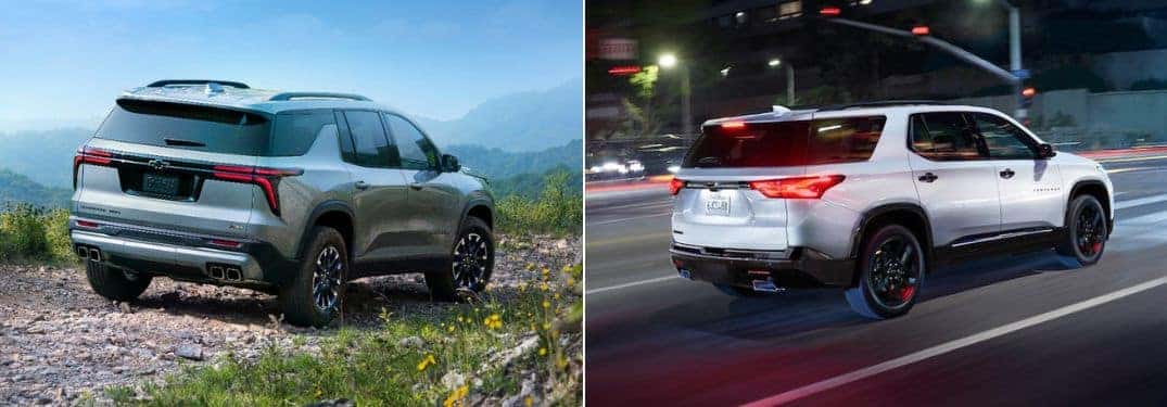 Gray 2024 Chevy Traverse Rear Exterior vs White 2023 Chevy Traverse Rear Exterior