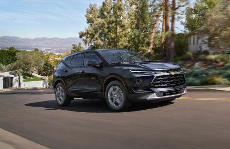 Black 2024 Chevy Blazer Front on Neighborhood Road