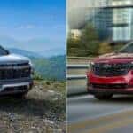 Gray 2024 Chevy Traverse Z71 on Trail vs Red 2024 Chevy Equinox RS on a Freeway
