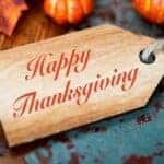 Happy Thanksgiving Tag with Gourds on a Table
