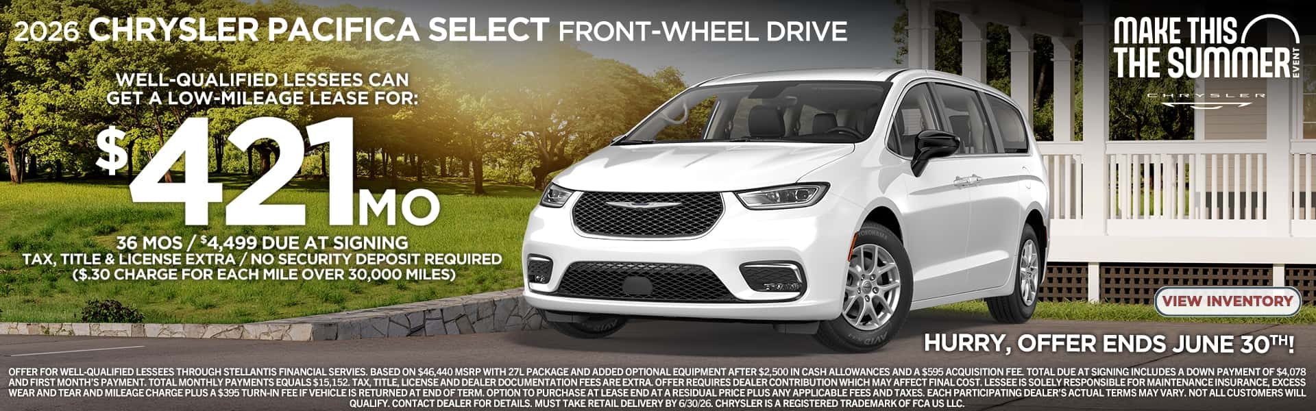 2026 Chrysler Pacifica Select FWD $421 Lease - Make This The Summer Event