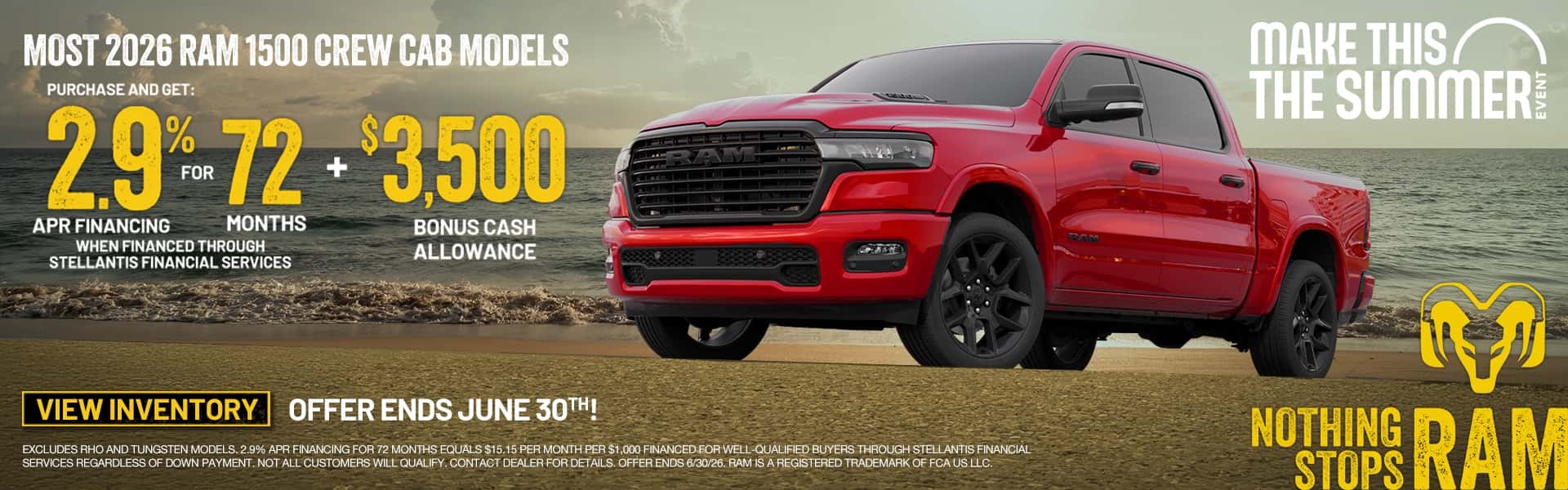 2026 Ram 1500 Crew Cab 2.9% APR - Make This The Summer Event