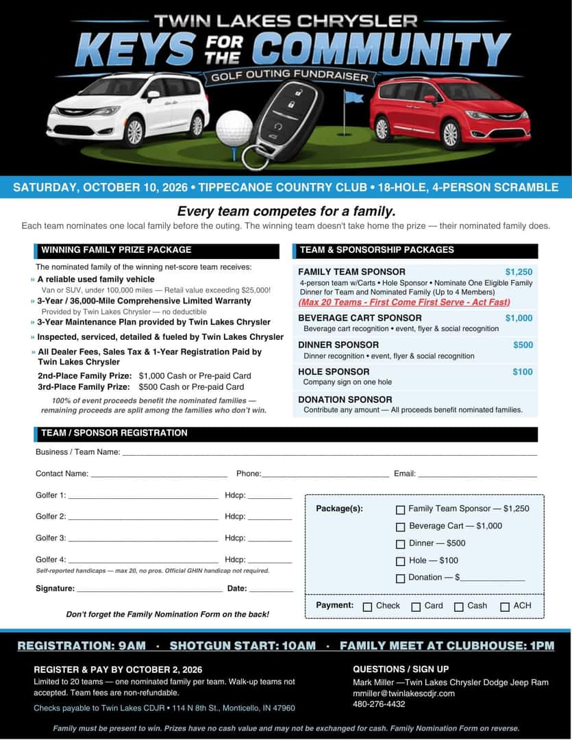 Keys for the Community Golf Outing registration flyer, page 1 of the registration packet
