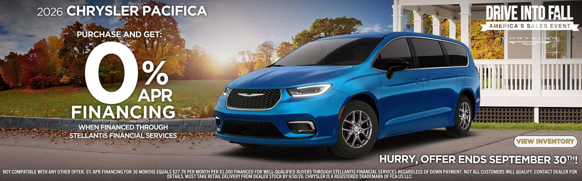 2026 Chrysler Pacifica - 0% APR financing through Stellantis Financial Services - Drive Into Fall at Twin Lakes CDJR