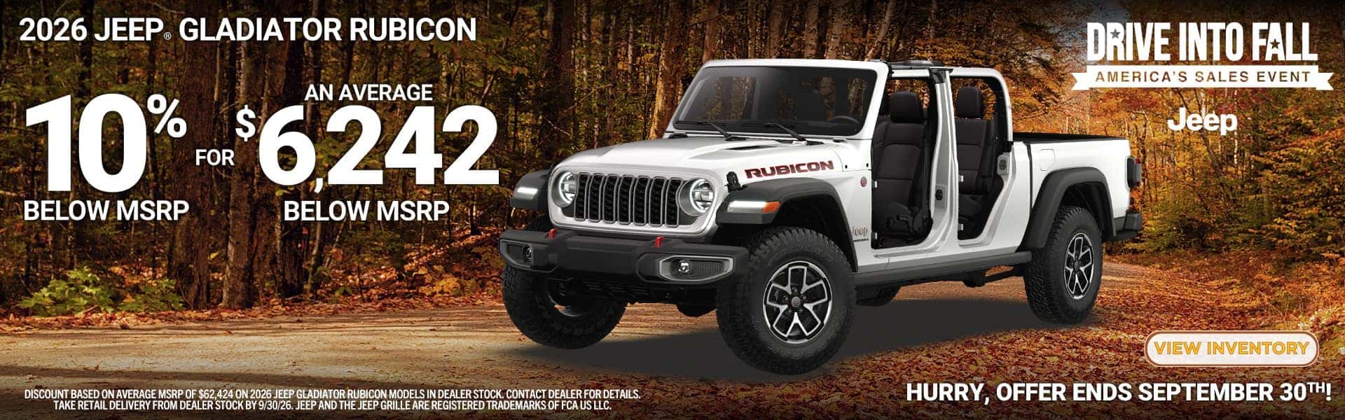 2026 Jeep Gladiator Rubicon - 10% below MSRP, an average of $6,242 off - Drive Into Fall at Twin Lakes CDJR