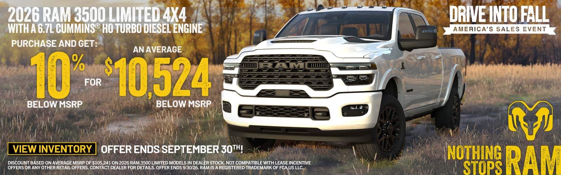 2026 Ram 3500 Limited 4x4 with 6.7L Cummins turbo diesel - 10% below MSRP, an average of $10,524 off - Twin Lakes CDJR