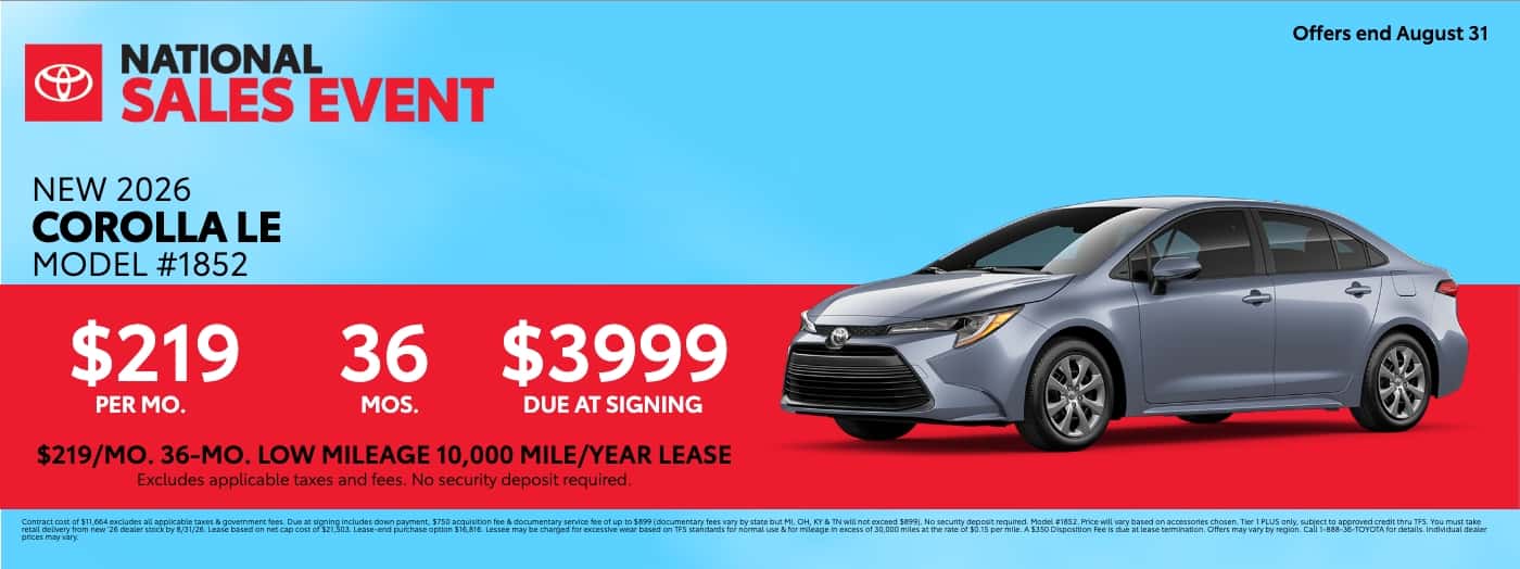 2026 Toyota Corolla Lease Offer for August