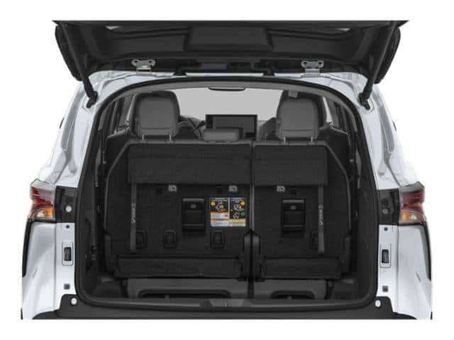 2026 Toyota Sienna cargo area behind the third-row seats with the liftgate open
