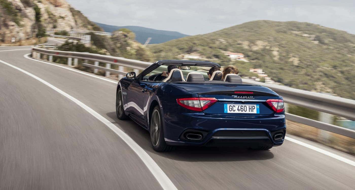 2019 Maserati navy car driving in the mountains