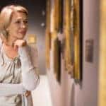Woman looking at picture collection