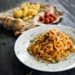 Homemade fettucine pasta with bolognese sause